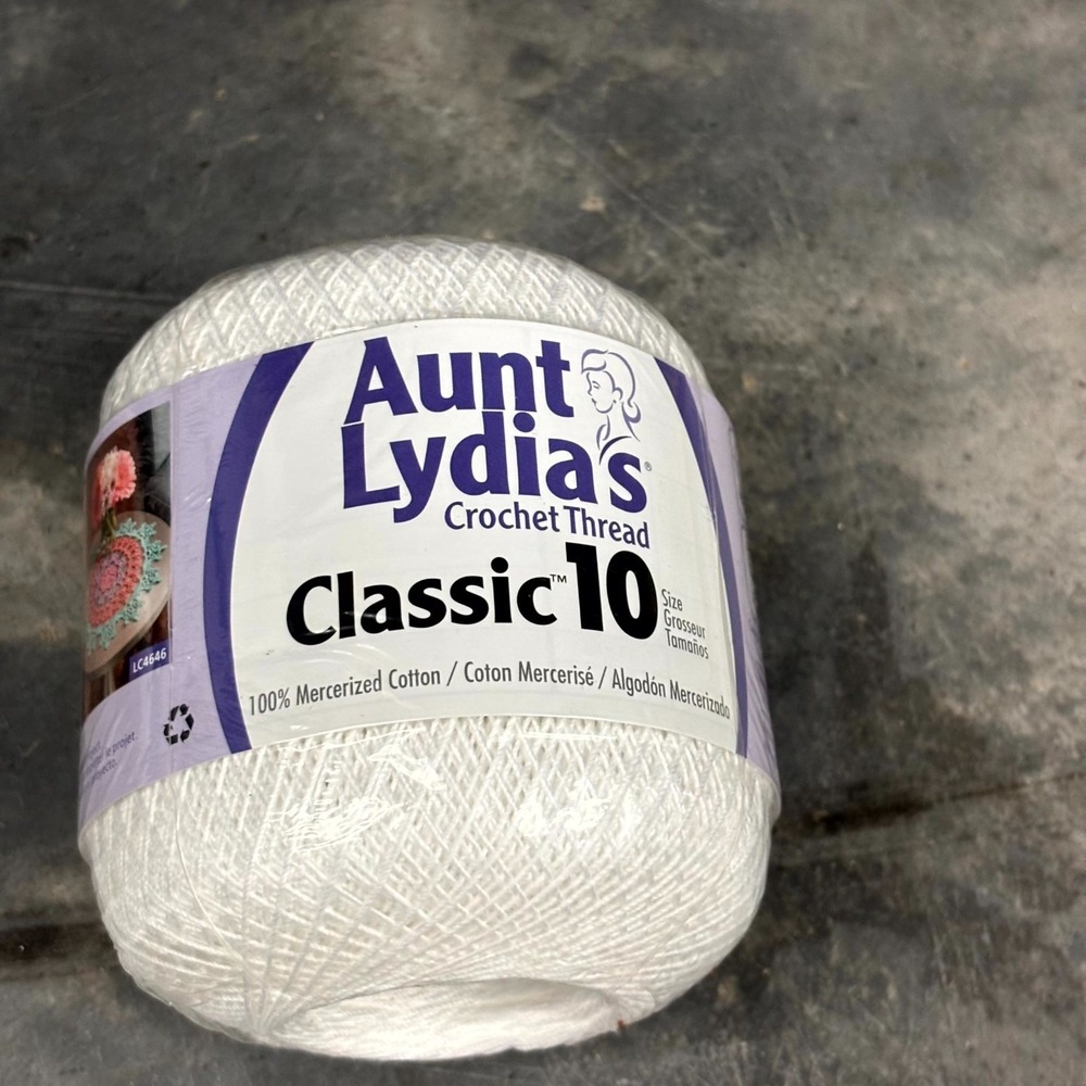 Aunt Lydia's Classic 10 Crochet Thread White Size 10 Mercerized Cotton 400 Yds N